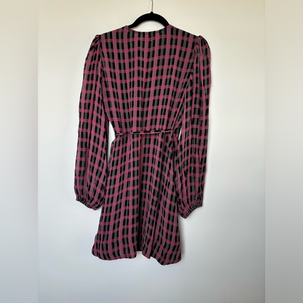 GANNI Women’s Designer Wrap Dress
Georgette Check Print Fuchsia M- 38 NWT - Picture 8 of 8